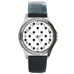 Black And White Tropical Print Pattern Round Metal Watch