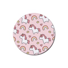 Cute-unicorn-rainbow-seamless-pattern-background Rubber Coaster (round)  by Vaneshart