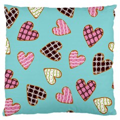 Seamless Pattern With Heart Shaped Cookies With Sugar Icing Large Flano Cushion Case (one Side) by Vaneshart
