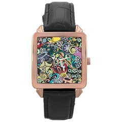 Cartoon-cute-doodles-hand-drawn-auto-service-seamless-pattern Rose Gold Leather Watch  by Vaneshart