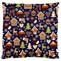 Winter-seamless-patterns-with-gingerbread-cookies-holiday-background Large Flano Cushion Case (two Sides) by Vaneshart
