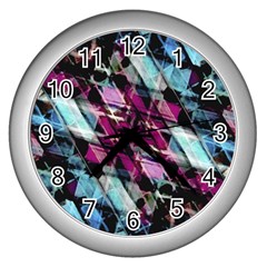 Matrix Grunge Print Wall Clock (silver) by dflcprintsclothing