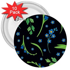 Abstract Wildflowers Dark Blue Background-blue Flowers Blossoms Flat Retro Seamless Pattern Daisy 3  Buttons (10 Pack)  by BangZart