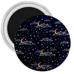 Hand Drawn Scratch Style Night Sky With Moon Cloud Space Among Stars Seamless Pattern Vector Design  3  Magnets by BangZart