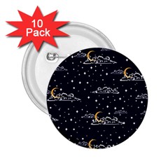 Hand Drawn Scratch Style Night Sky With Moon Cloud Space Among Stars Seamless Pattern Vector Design  2 25  Buttons (10 Pack)  by BangZart