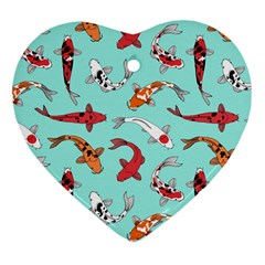 Pattern With Koi Fishes Heart Ornament (two Sides)