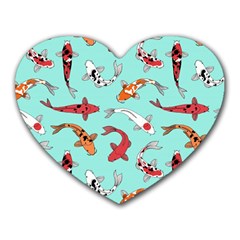 Pattern With Koi Fishes Heart Mousepads by BangZart