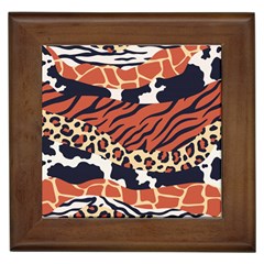 Mixed Animal Skin Print Safari Textures Mix Leopard Zebra Tiger Skins Patterns Luxury Animals Texture Framed Tile by BangZart