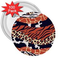 Mixed Animal Skin Print Safari Textures Mix Leopard Zebra Tiger Skins Patterns Luxury Animals Texture 3  Buttons (100 Pack)  by BangZart