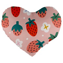 Strawberry Seamless Pattern Large 19  Premium Heart Shape Cushions by BangZart