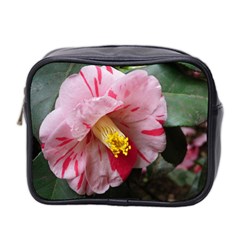 Striped Pink Camellia Ii Mini Toiletries Bag (two Sides) by okhismakingart