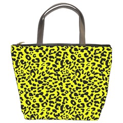 Leopard Spots Pattern, Yellow And Black Animal Fur Print, Wild Cat Theme Bucket Bag by Casemiro