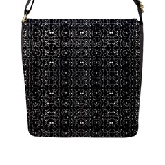 Black And White Ethnic Ornate Pattern Flap Closure Messenger Bag (l)