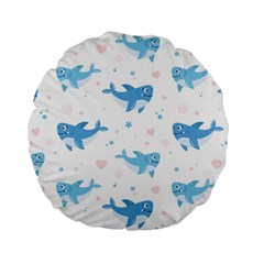 Seamless Pattern With Cute Sharks Hearts Standard 15  Premium Round Cushions by BangZart