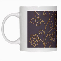 Seamless Pattern Gold Floral Ornament Dark Background Fashionable Textures Golden Luster White Mugs