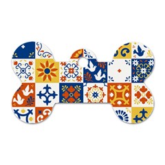 Mexican Talavera Pattern Ceramic Tiles With Flower Leaves Bird Ornaments Traditional Majolica Style Dog Tag Bone (two Sides)