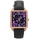 Abstract Intricate Texture Print Rose Gold Leather Watch 