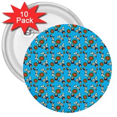 Clown Ghost Pattern Blue 3  Buttons (10 Pack)  by snowwhitegirl