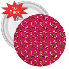 Clown Ghost Pattern Pink 3  Buttons (10 Pack)  by snowwhitegirl