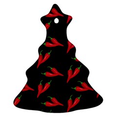 Red, Hot Jalapeno Peppers, Chilli Pepper Pattern At Black, Spicy Ornament (christmas Tree)  by Casemiro