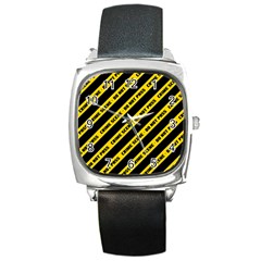 Warning Colors Yellow And Black - Police No Entrance 2 Square Metal Watch by DinzDas