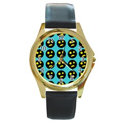 005 - Ugly Smiley With Horror Face - Scary Smiley Round Gold Metal Watch by DinzDas