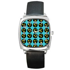 005 - Ugly Smiley With Horror Face - Scary Smiley Square Metal Watch by DinzDas