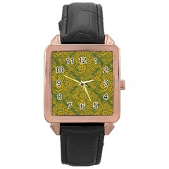 Abstract Flowers And Circle Rose Gold Leather Watch  by DinzDas