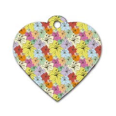 Abstract Flowers And Circle Dog Tag Heart (two Sides) by DinzDas