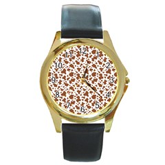 Animal Skin - Brown Cows Are Funny And Brown And White Round Gold Metal Watch by DinzDas