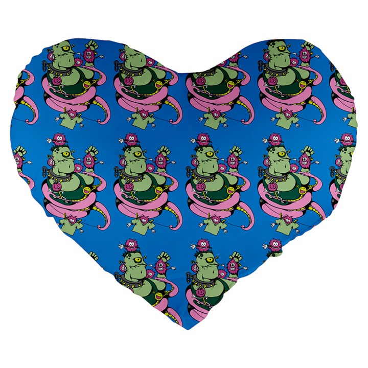 Monster And Cute Monsters Fight With Snake And Cyclops Large 19  Premium Flano Heart Shape Cushions