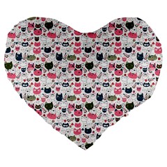 Adorable Seamless Cat Head Pattern01 Large 19  Premium Heart Shape Cushions by TastefulDesigns