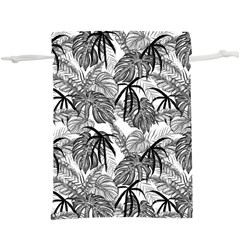 Black And White Leafs Pattern, Tropical Jungle, Nature Themed  Lightweight Drawstring Pouch (xl) by Casemiro