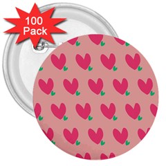 Hearts 3  Buttons (100 Pack) 