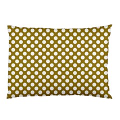 Gold Polka Dots Patterm, Retro Style Dotted Pattern, Classic White Circles Pillow Case by Casemiro