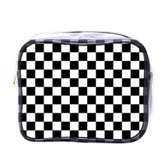 Black And White Chessboard Pattern, Classic, Tiled, Chess Like Theme Mini Toiletries Bag (one Side) by Casemiro
