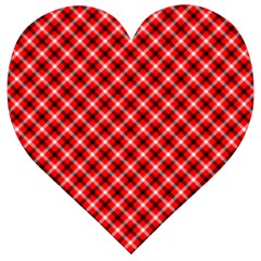 Three Color Tartan, Red Grey, Black Buffalo Plaid Theme Wooden Puzzle Heart by Casemiro