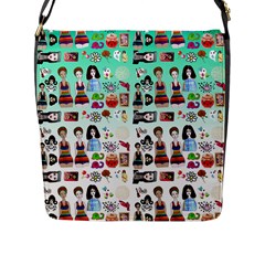 Kawaii Collage Green Ombre Flap Closure Messenger Bag (l)