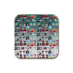 Kawaii Collage Teal  Ombre Rubber Coaster (square)  by snowwhitegirl