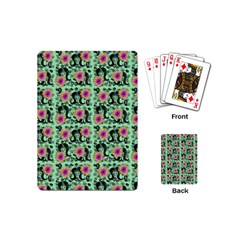 60s Girl Floral Green Playing Cards Single Design (mini) by snowwhitegirl