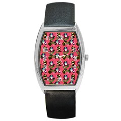 60s Girl Dark Pink Floral Daisy Barrel Style Metal Watch by snowwhitegirl