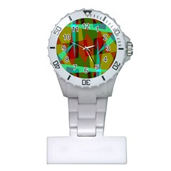Rainbow Colors Palette Mix, Abstract Triangles, Asymmetric Pattern Plastic Nurses Watch by Casemiro