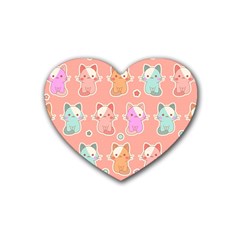 Cute Kawaii Kittens Seamless Pattern Heart Coaster (4 Pack)  by Amaryn4rt