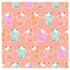 Cute Kawaii Kittens Seamless Pattern Wooden Puzzle Square by Amaryn4rt