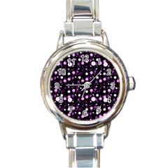 Purple, Pink Bokeh Dots, Asymmetric Polka Dot With Modern Twist Round Italian Charm Watch by Casemiro