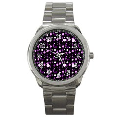 Purple, Pink Bokeh Dots, Asymmetric Polka Dot With Modern Twist Sport Metal Watch by Casemiro