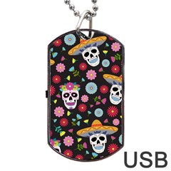 Day Dead Skull With Floral Ornament Flower Seamless Pattern Dog Tag Usb Flash (two Sides) by Amaryn4rt