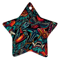 Vintage Tattoos Colorful Seamless Pattern Star Ornament (two Sides)