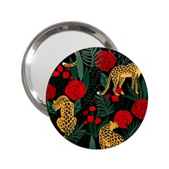 Seamless-pattern-with-leopards-and-roses-vector 2 25  Handbag Mirrors by Sobalvarro