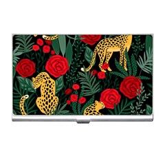 Seamless-pattern-with-leopards-and-roses-vector Business Card Holder by Sobalvarro